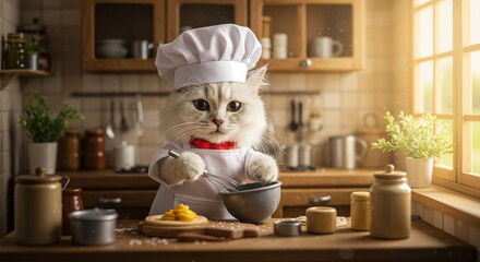 Feline Master Chef - AI-Generated Whimsical Kitchen Scene for Pet & Food Content  