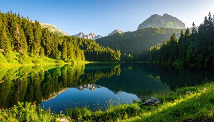 Serene alpine lake reflecting mountains (5)