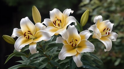 Fototapeta premium Beautiful Yellow Lilies in Bloom with Soft Green Background for Nature and Floral Themes
