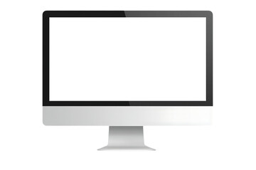 Fototapeta premium Silver computer monitor with a blank white screen isolated on white or transparent png