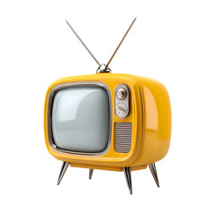 Retro Yellow TV, Studio Shot, Blank Screen.  Possible Use Vintage Media