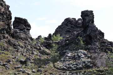 Dimmuborgir lava field of the remains of a lava lake east of Lake Myvatn in Iceland