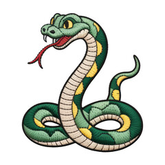 Fototapeta premium Green coiled serpent with yellow spots snake reptile