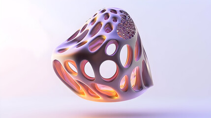 Abstract, organic,  3D-shaped object,  porous,  light-catching,  smooth,  pastel tones,  floating,  on a plain background