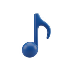 3d music note, 3d icon of a vibrant blue musical eighth note symbol isolated on transparent background