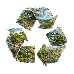 Recycling symbol, nature vs. waste, global issue, reuse