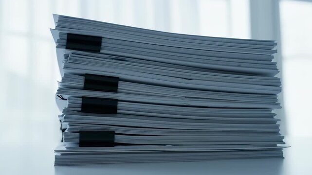 Stack of Documents and Papers Clipped Together on Desk