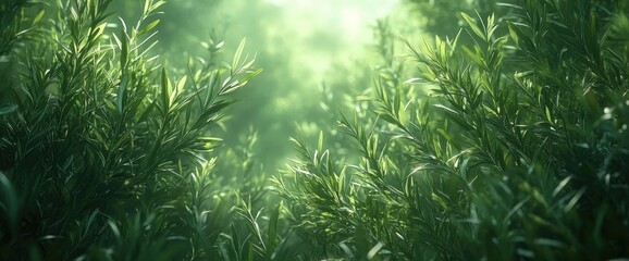 Lush greenery bathed in morning light