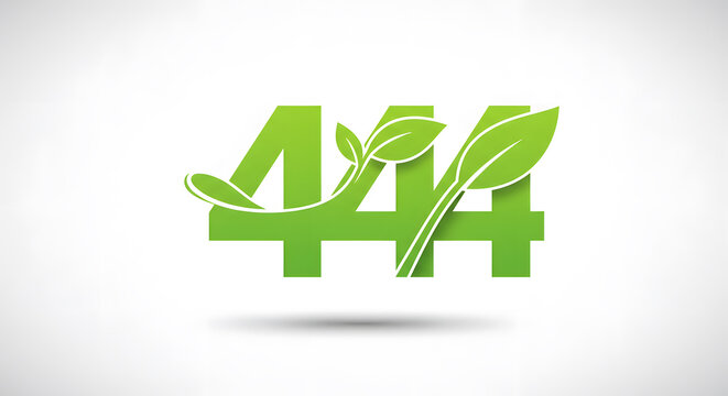 Green Number 444 with Leaves, Eco Friendly Concept on White