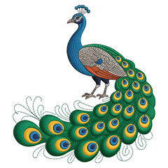 Obraz premium Majestic peacock embroidered artwork bird embroidery