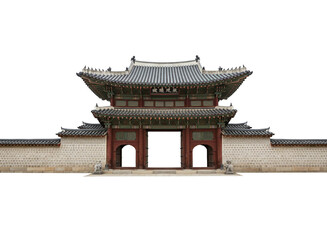 Obraz premium Traditional korean palace gate and wall isolated on transparent background