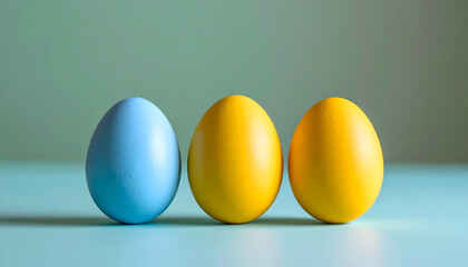 Three Pastel Eggs on Light Blue Background