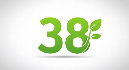 Green Number Thirty-eight Graphic with Leaves on White
