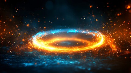 Glowing circular light trails with sparks on dark background.