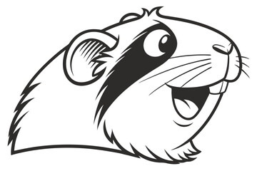 Excited guinea pig cartoon character smiles widely with expressive eyes and protruding teeth