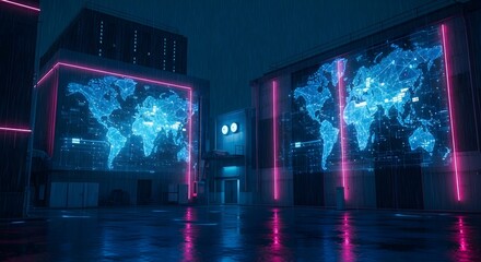 Abstract blue background with glowing lights and digital design elements