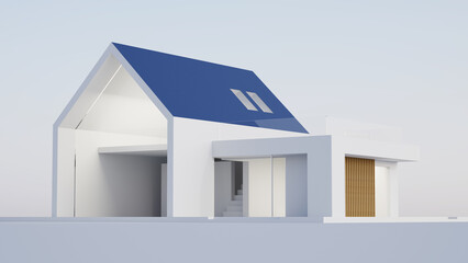 Modern minimal house with blue roof – 3D illustration
