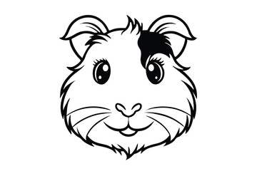 Cute guinea pig face looks forward with a playful smile in black and white