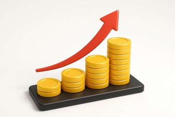 Financial Growth: The upward trajectory of finances, symbolized by a rising arrow and increasing stacks of golden coins, represents the concept of progress.