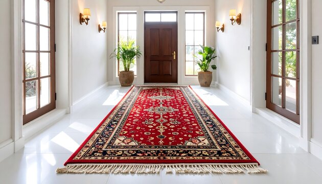 Elegant hallway with red rug