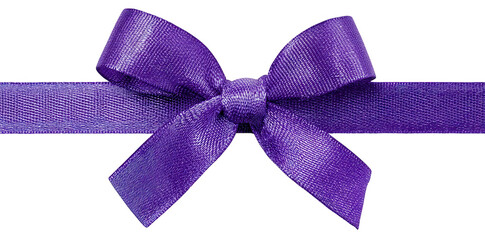 A close up shot of a purple ribbon tied in a bow against a Transparent Background