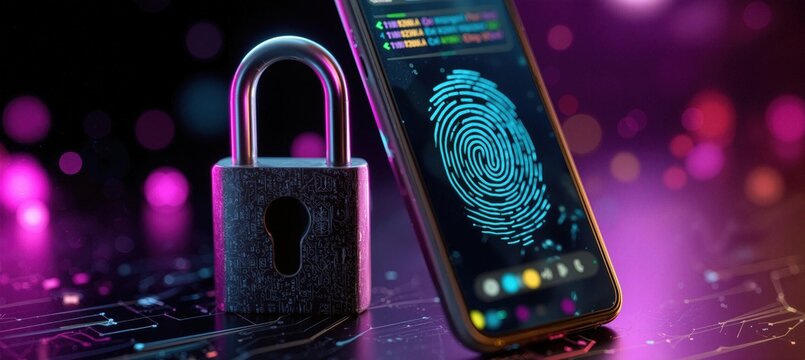 Digital Illustration of Multi-Factor Authentication with Padlock and Smartphone Interface