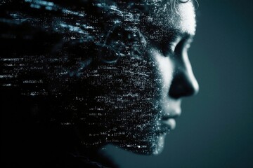 Digital Profile Silhouette with Futuristic Data Overlay