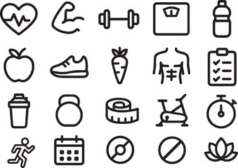 Healthy Diet and Nutrition Icon Set for Food and Lifestyle