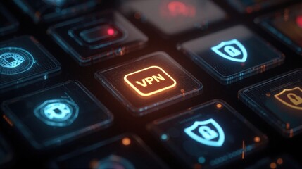 Digital Security Concept with VPN and Cybersecurity Icons