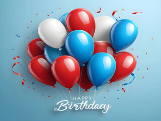 Happy birthday design. Birthday greeting text with blue and white inflatable balloons for invitation card template. birth day card design