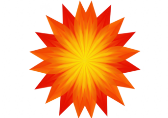 A vibrant abstract starburst flower with radiating petals in shades of orange and yellow isolated on transparent background