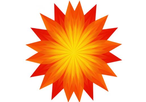 A vibrant abstract starburst flower with radiating petals in shades of orange and yellow isolated on transparent background - Powered by Adobe