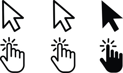 Obraz premium Collection of cursor icons, including arrow and hand pointer designs for web and graphic use.