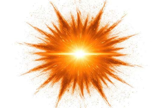 A vibrant orange explosion burst with a bright central light, isolated on a transparent background