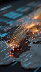 Futuristic Data Flow Visualization on Digital World Map