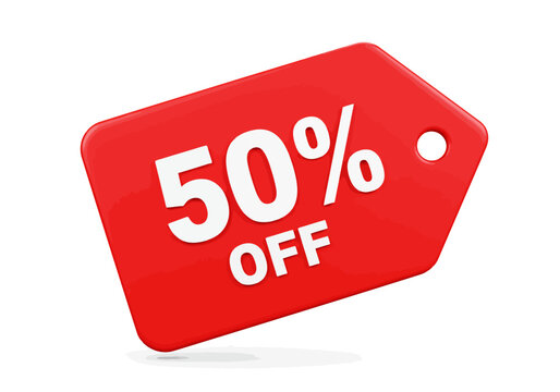 Red 50% off discount tag label, perfect for online stores, sales promotions, marketing campaigns, and advertising materials to attract customers with a great offer.