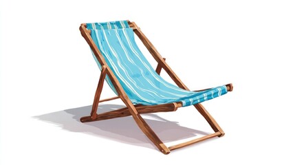 Wooden beach chair with blue striped canvas