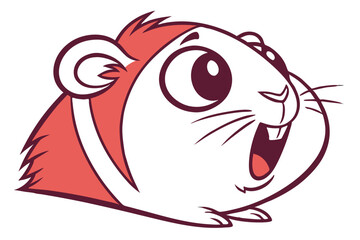 Happy cartoon guinea pig features a joyful expression, showcasing large eyes and prominent teeth