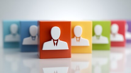 Obraz premium Colorful icons representing diverse professional identities in a modern workplace.