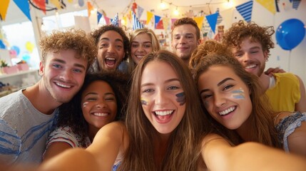 Obraz premium Joyful Group of Friends Taking a Selfie at a Festive Party