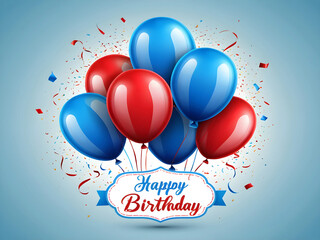 Happy birthday design. Birthday greeting text with blue and white inflatable balloons for invitation card template. birth day card design