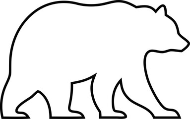 Outline bear walking, isolated on white, ideal for hunting decals, trail signs, or graphic posters.