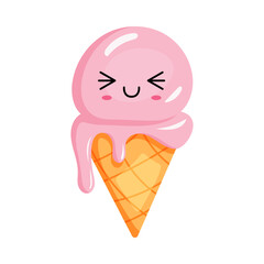 Cute kawaii ice cream character in pastel colors
