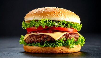 Close-up of a juicy cheeseburger