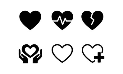Heart icons collection: love, health, and support symbols in minimalist style