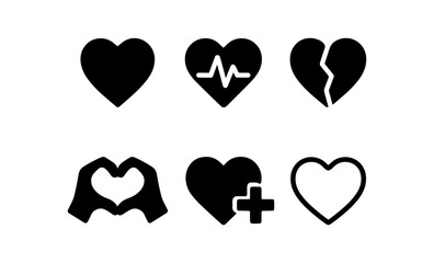 Set of heart symbols: solid and outline designs for healthcare and romance