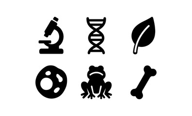 Scientific icons set: biology elements in silhouette style