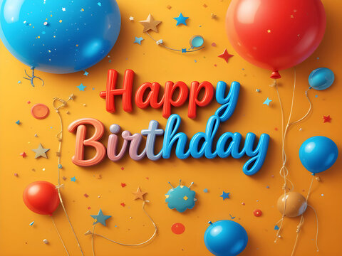 Happy birthday design. Birthday greeting text with blue and red inflatable balloons for invitation card template. birth day card design