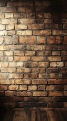 Aged brick wall with wood floor