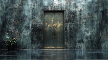 Modern, metallic entrance